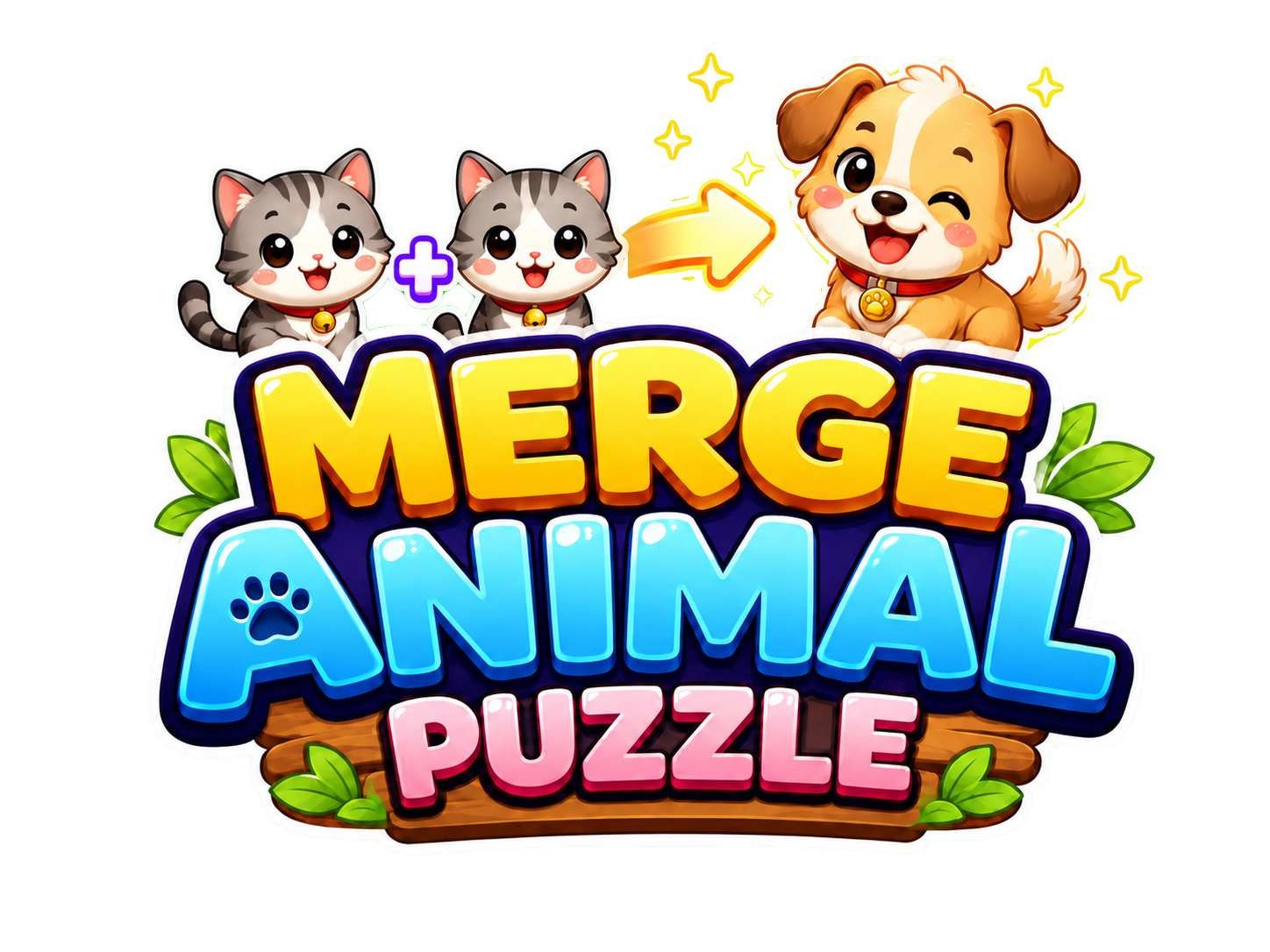 Merge Animal Puzzle — two cats merge into a puppy